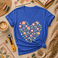 Floral Heart Quilt Women's V-Neck