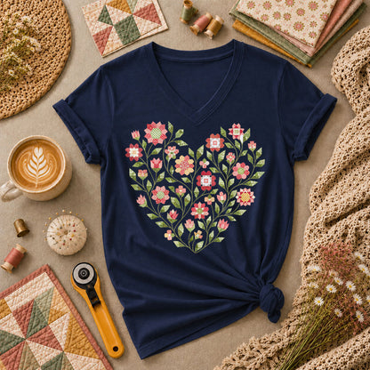 Floral Heart Quilt - Navy
