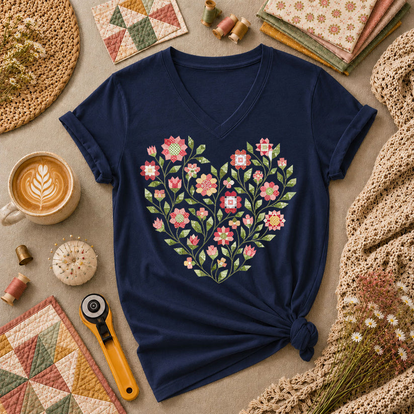 Floral Heart Quilt - Navy
