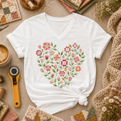 Floral Heart Quilt - White