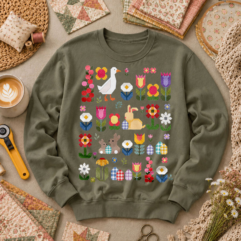 Spring Garden Patchwork Collage - Military Green