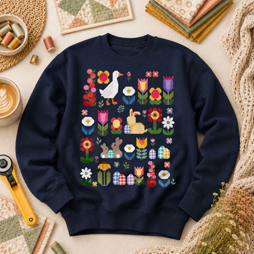 Spring Garden Patchwork Collage - Navy