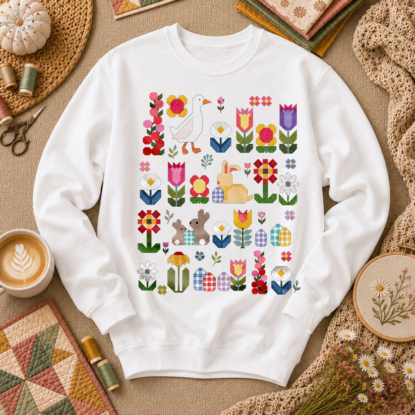 Spring Garden Patchwork Collage - White