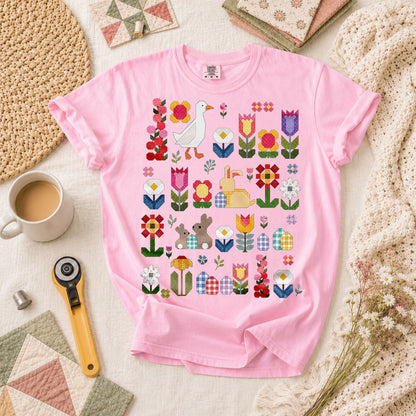 Spring Garden Patchwork Collage T-Shirt - Blossom