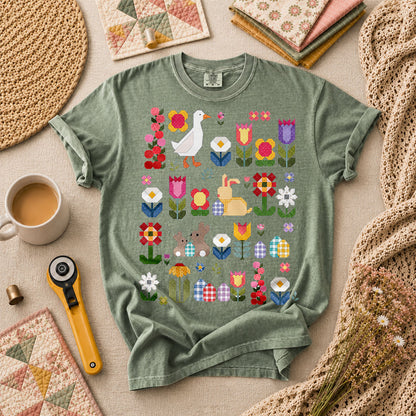 Spring Garden Patchwork Collage T-Shirt - Forest
