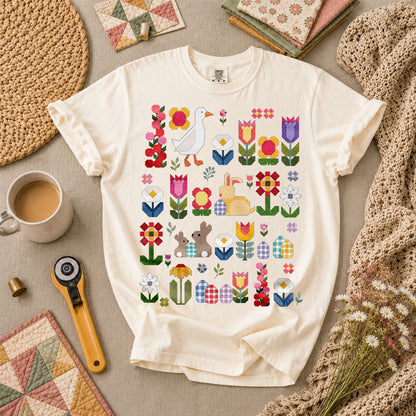 Spring Garden Patchwork Collage T-Shirt - Ivory