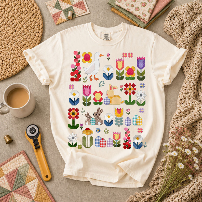 Spring Garden Patchwork Collage T-Shirt - Ivory
