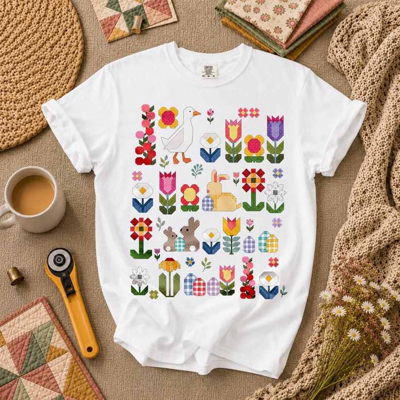 Spring Garden Patchwork Collage T-Shirt - White