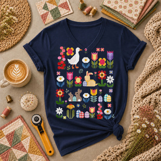 Spring Garden Patchwork Collage - Navy