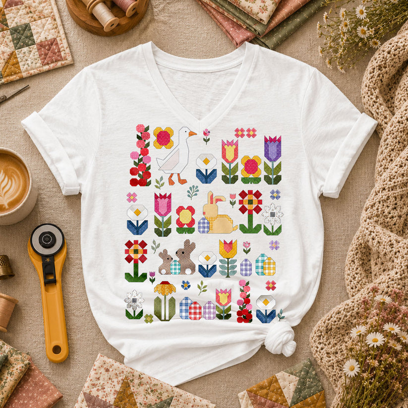 Spring Garden Patchwork Collage - White