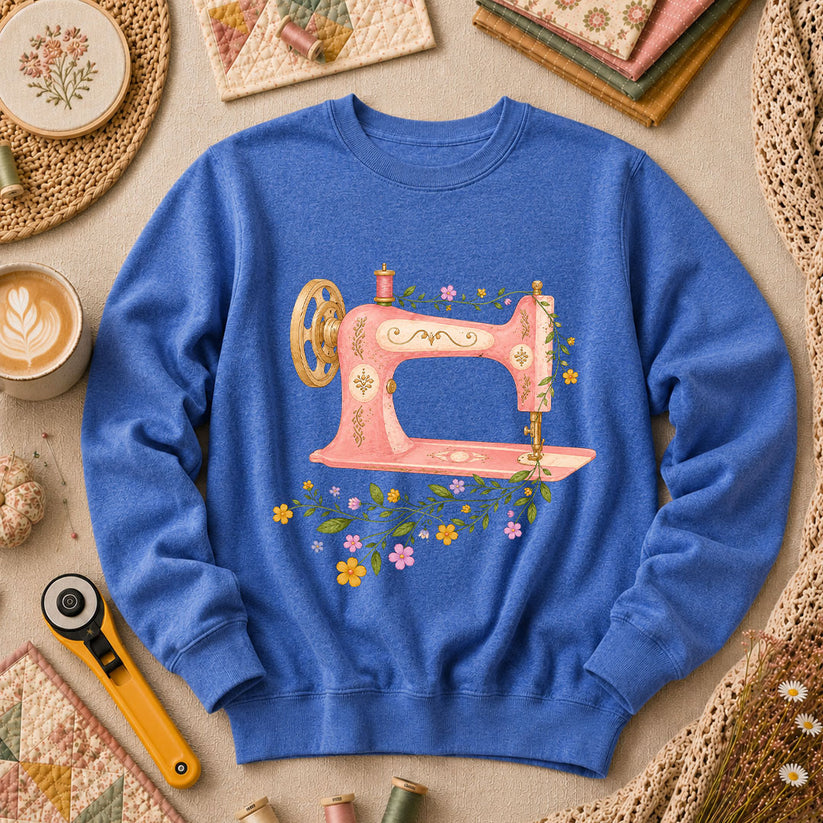 Vintage Pink Sewing Machine Floral - Heather True Royal