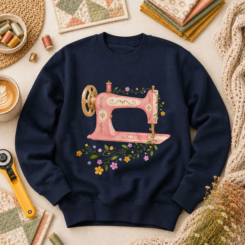 Vintage Pink Sewing Machine Floral - Navy