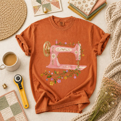 Vintage Pink Sewing Machine Floral T-Shirt - Yam