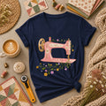 Vintage Pink Sewing Machine Floral Women's V-Neck