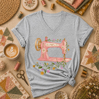 Vintage Pink Sewing Machine Floral - Sport Grey