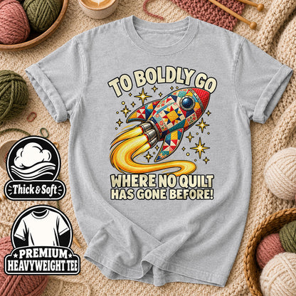 To Boldly Go Where No Quilt Has Gone Before Rocket T-Shirt - Athletic Heather