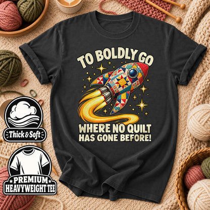 To Boldly Go Where No Quilt Has Gone Before Rocket T-Shirt - Dark Heather Grey