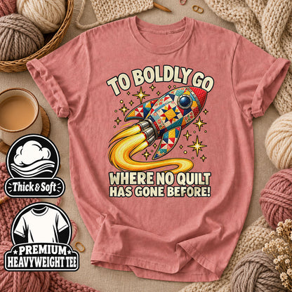 To Boldly Go Where No Quilt Has Gone Before Rocket T-Shirt - Heather Mauve