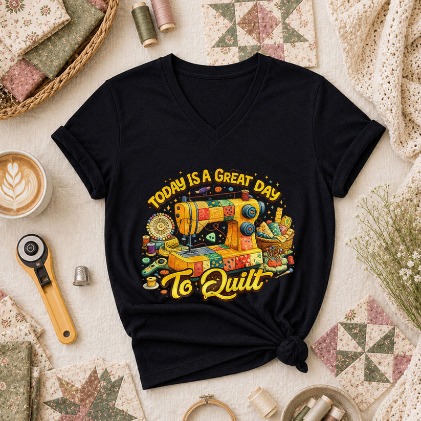 Today Is A Great Day To Quilt Women's V-Neck - Black