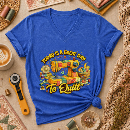 Today Is A Great Day To Quilt Women's V-Neck - Heather True Royal