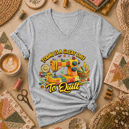 Today Is A Great Day To Quilt Women's V-Neck - Sport Grey