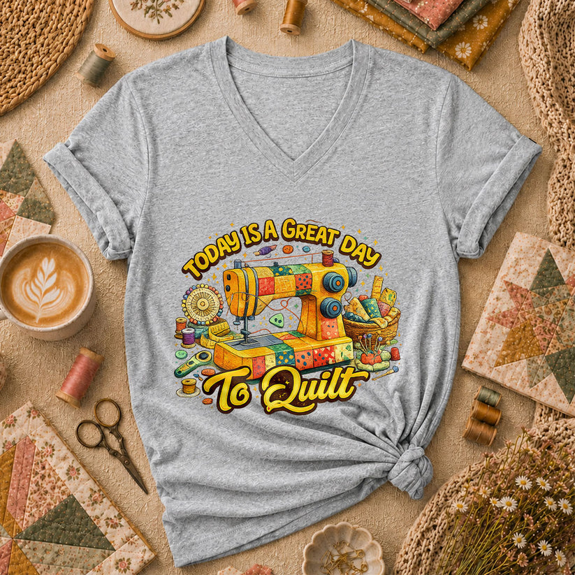 Today Is A Great Day To Quilt Women's V-Neck - Sport Grey