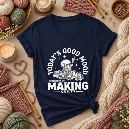Today's Good Mood Sponsored By Making Quilts Women's V-Neck - Navy