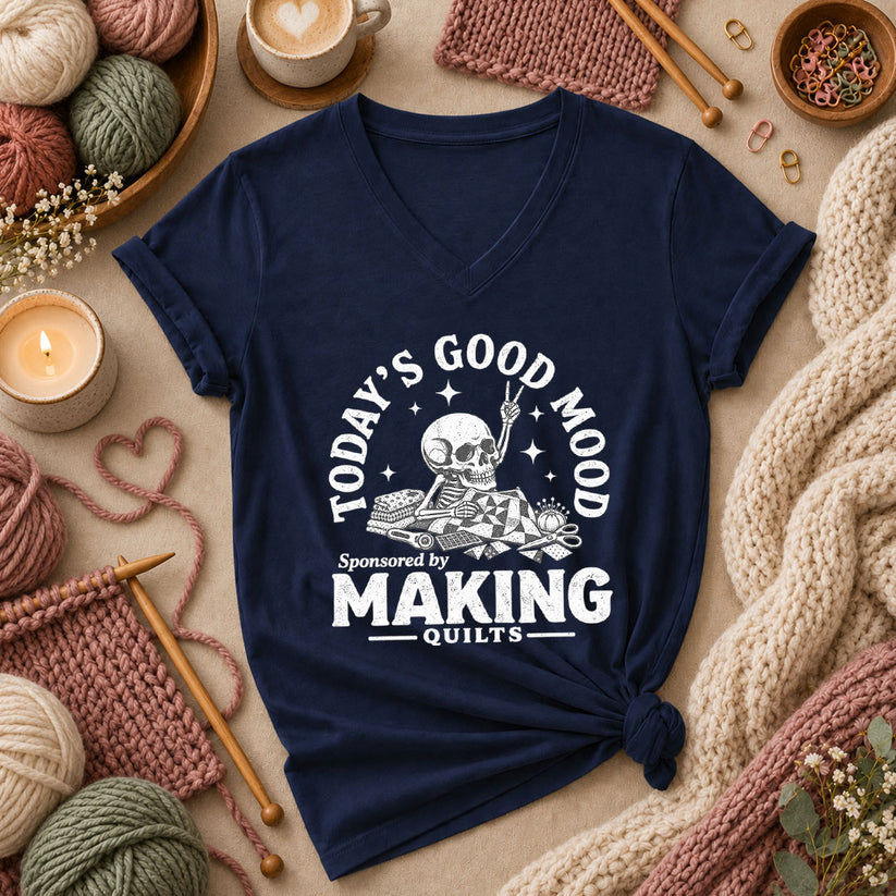 Today's Good Mood Sponsored By Making Quilts Women's V-Neck - Navy