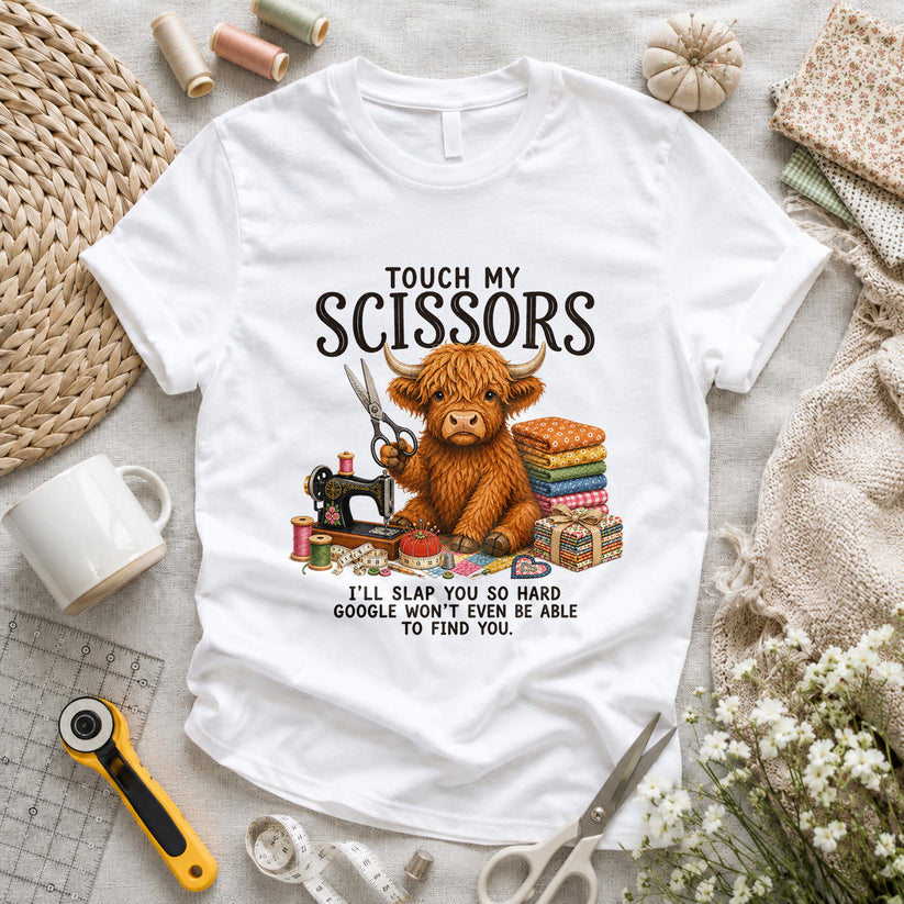Touch My Scissors Highland Cow T-shirt