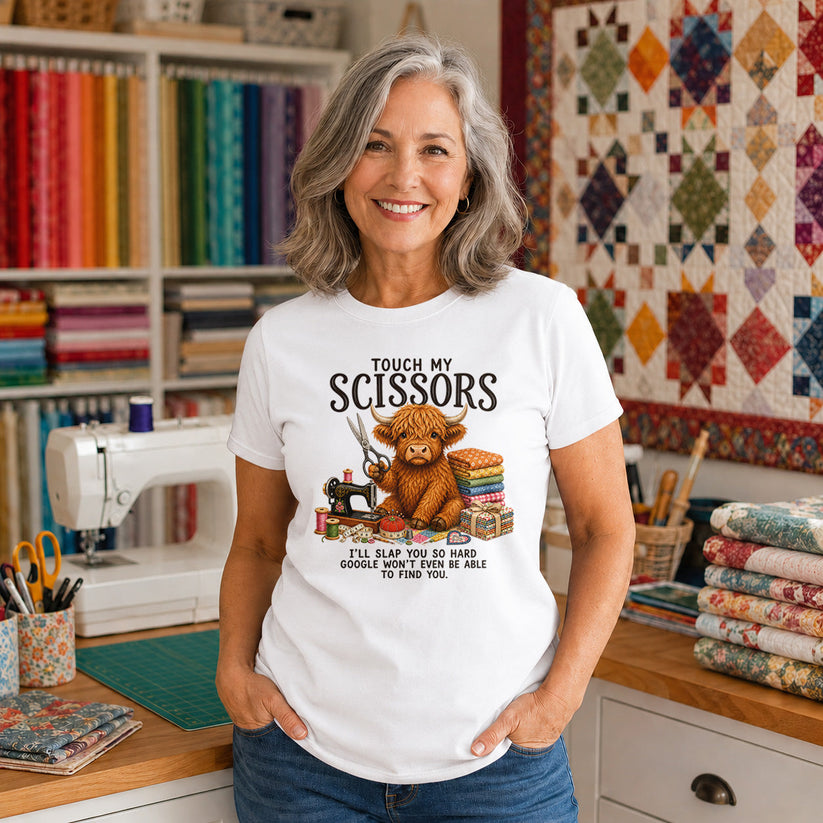Touch My Scissors Highland Cow T-shirt