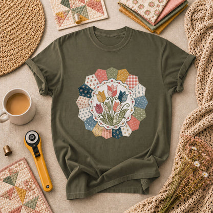 Tulip Quilt Blossom T-Shirt - Military Green