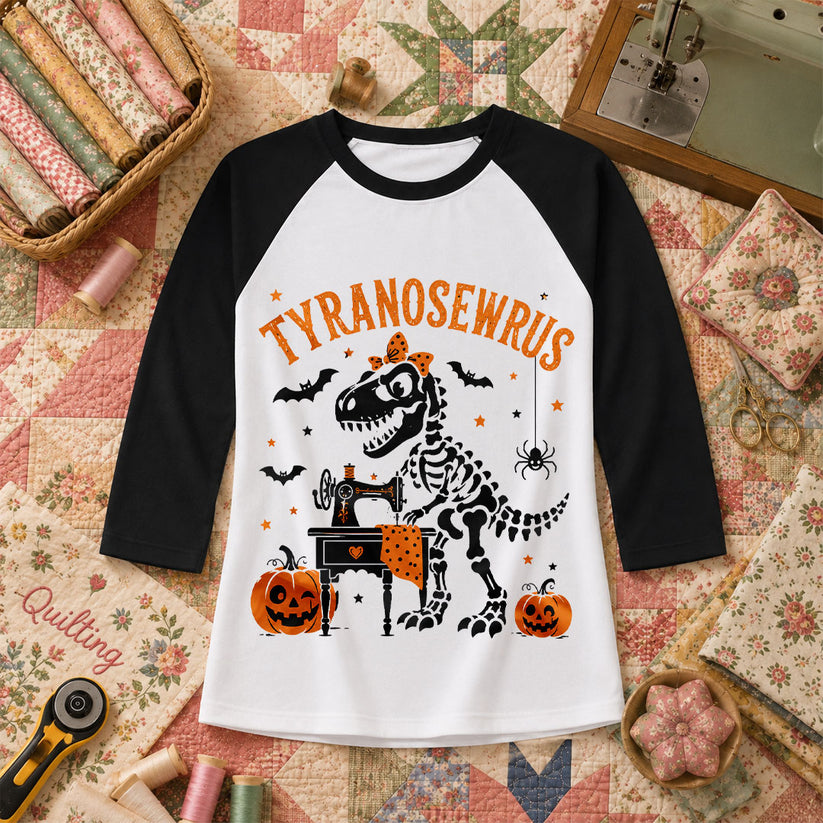 Tyranosewrus Dinosaur Skeleton Halloween Raglan Sleeve - Black