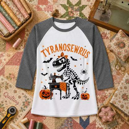 Tyranosewrus Dinosaur Skeleton Halloween Raglan Sleeve - Deep Heather