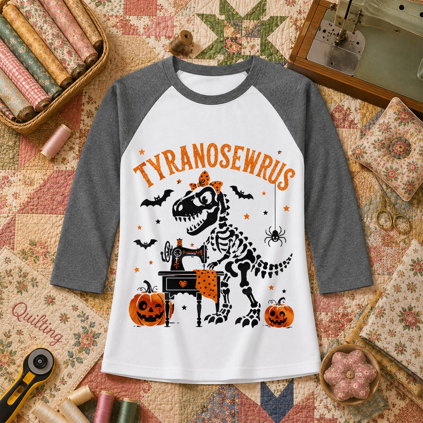 Tyranosewrus Dinosaur Skeleton Halloween Raglan Sleeve - Deep Heather