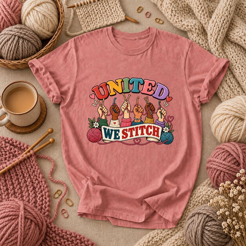 United We Stitch T-Shirt - Heather Mauve