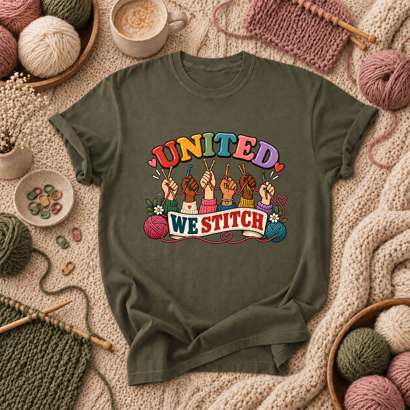 United We Stitch T-Shirt - Military Green