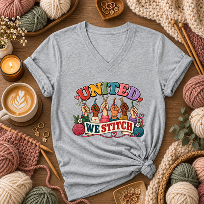 United We Stitch Women's V-Neck - Athletic Heather