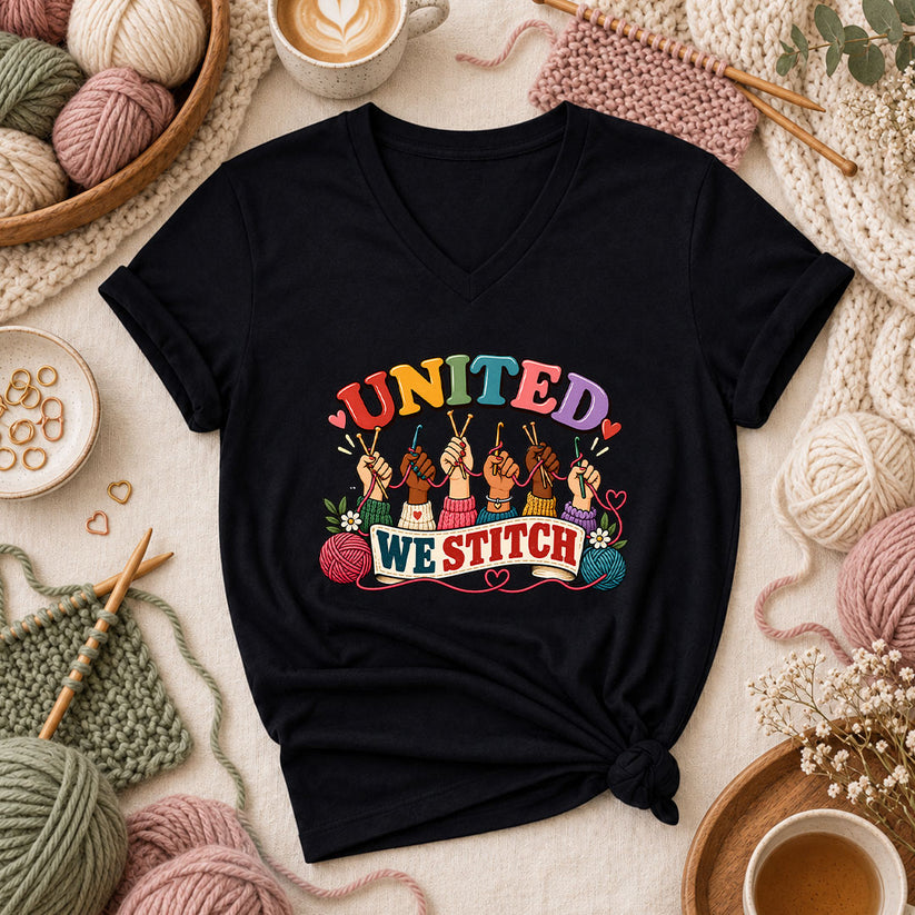 United We Stitch Women's V-Neck - Black