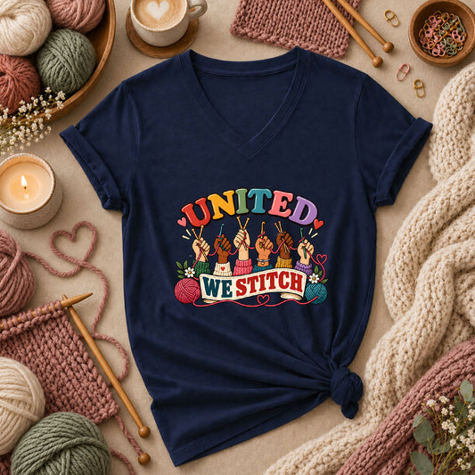 United We Stitch Women's V-Neck - Navy