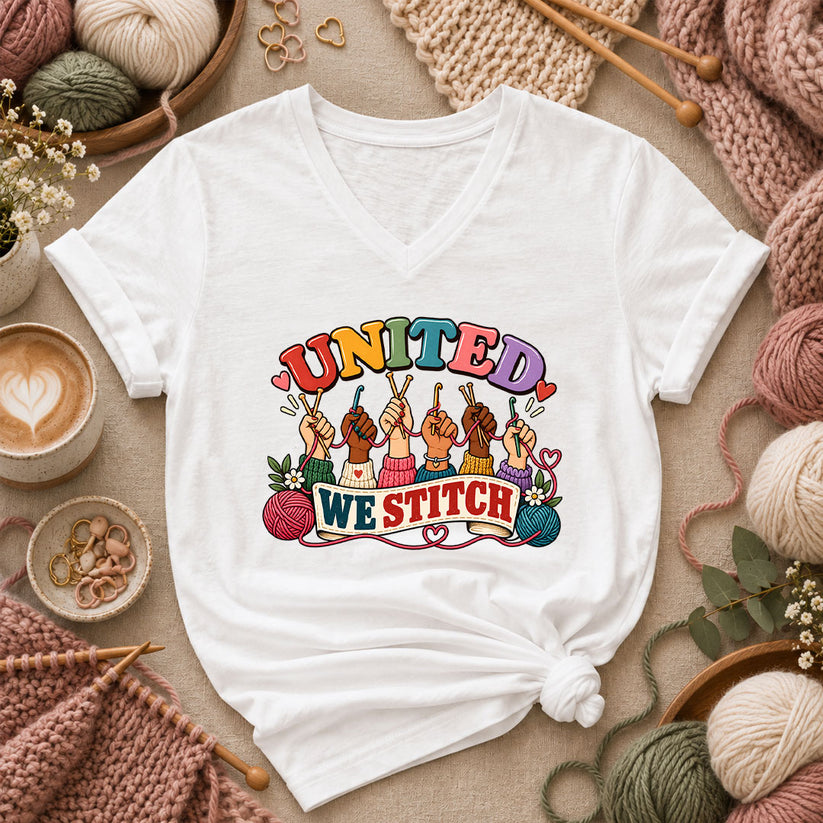 United We Stitch Women's V-Neck - White