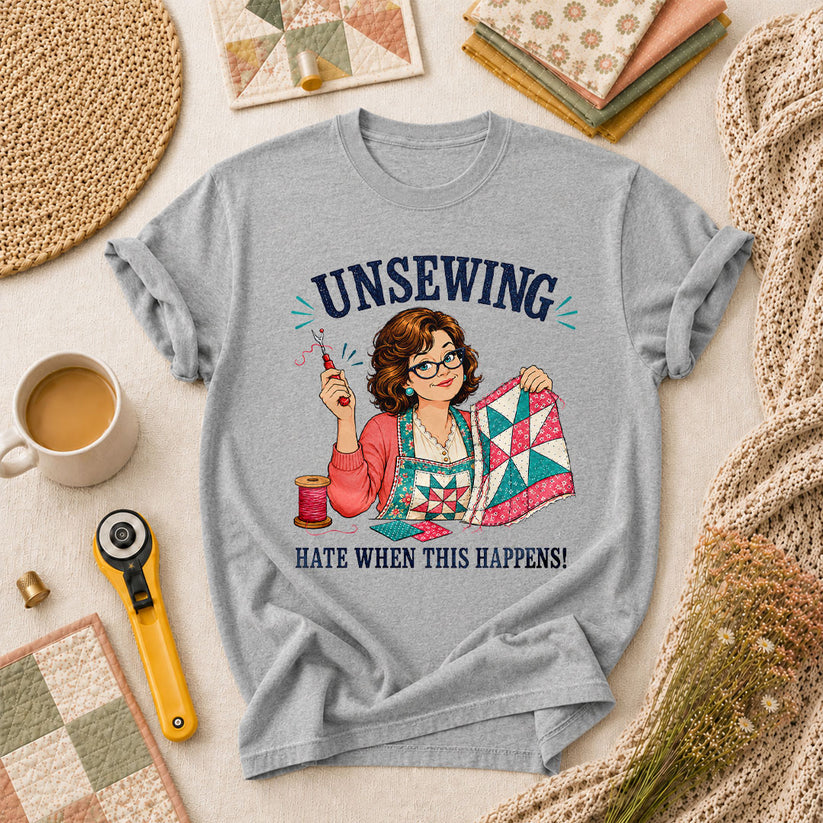 Unsewing Hate When This Happens Quilter Lady T-Shirt - Athletic Heather