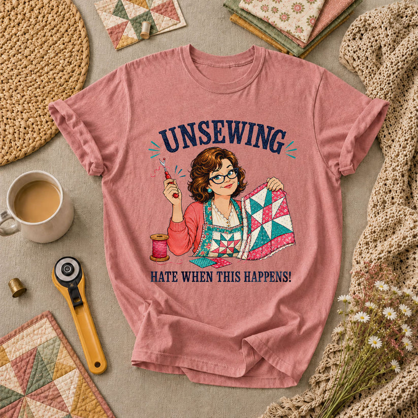 Unsewing Hate When This Happens Quilter Lady T-Shirt - Heather Mauve
