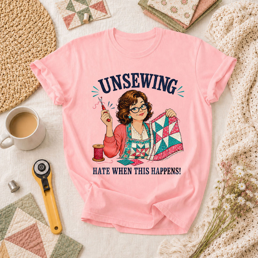 Unsewing Hate When This Happens Quilter Lady T-Shirt - Pink