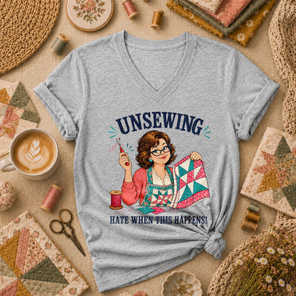 Unsewing Hate When This Happens Quilter Lady Women's V-Neck - Sport Grey