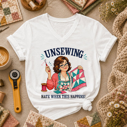 Unsewing Hate When This Happens Quilter Lady Women's V-Neck - White