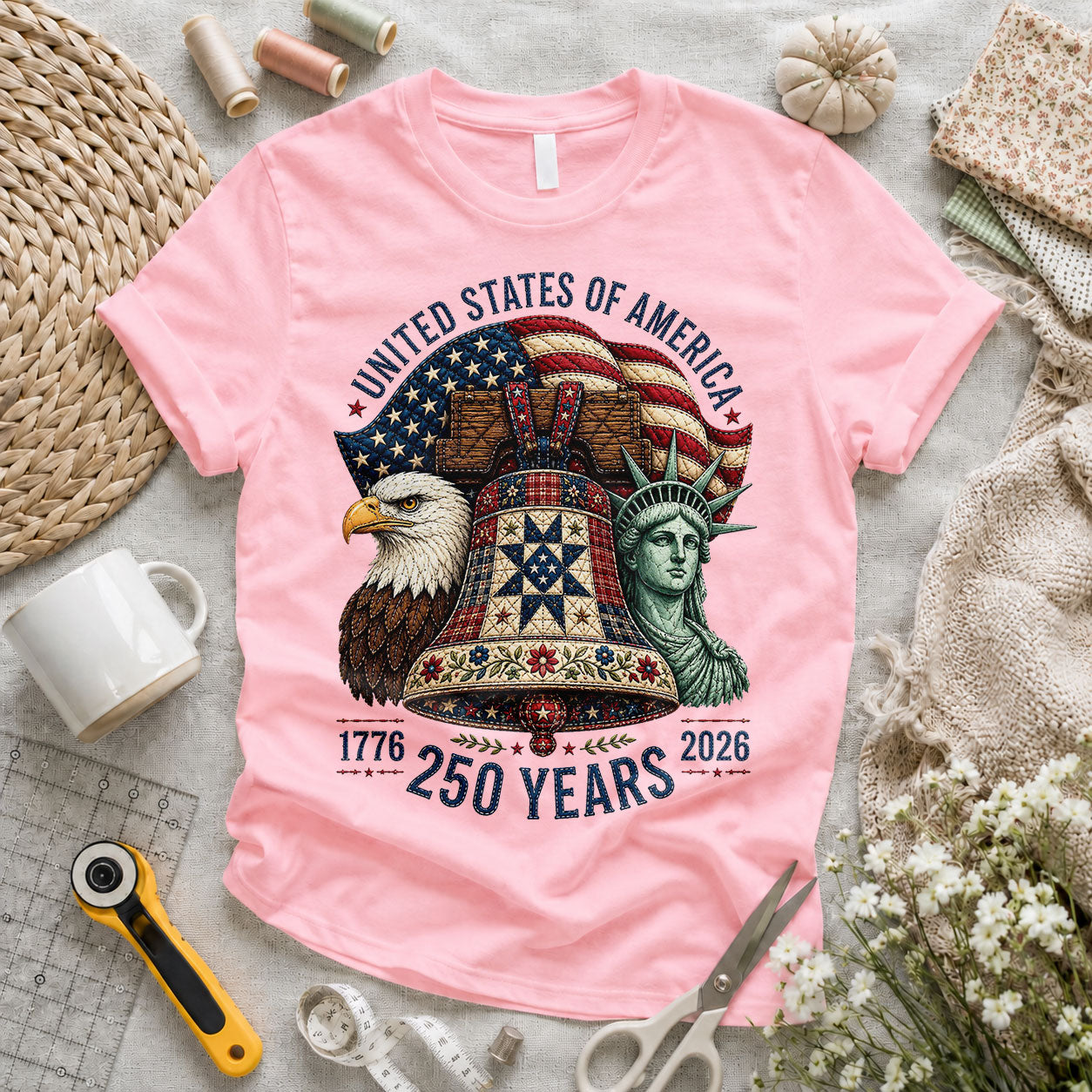 USA 250 Years Eagle Liberty Bell - Pink flatlay 1