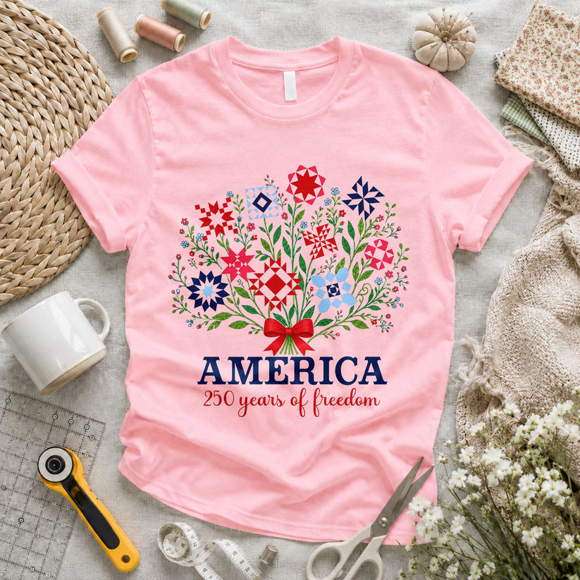 USA 250 Years Freedom Sequin Letters Quilted - Pink flatlay