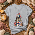 USA Beanie Cat Quilting Patriotic Women's V-Neck