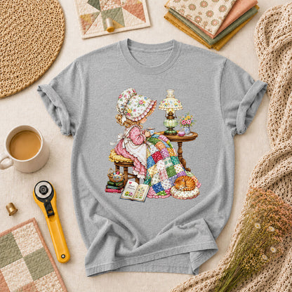 Vintage Girl Quilt Bonnet Simple Pleasures Cat T-Shirt - Athletic Heather