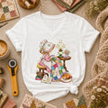 Vintage Girl Quilt Bonnet Simple Pleasures Cat Women's V-Neck